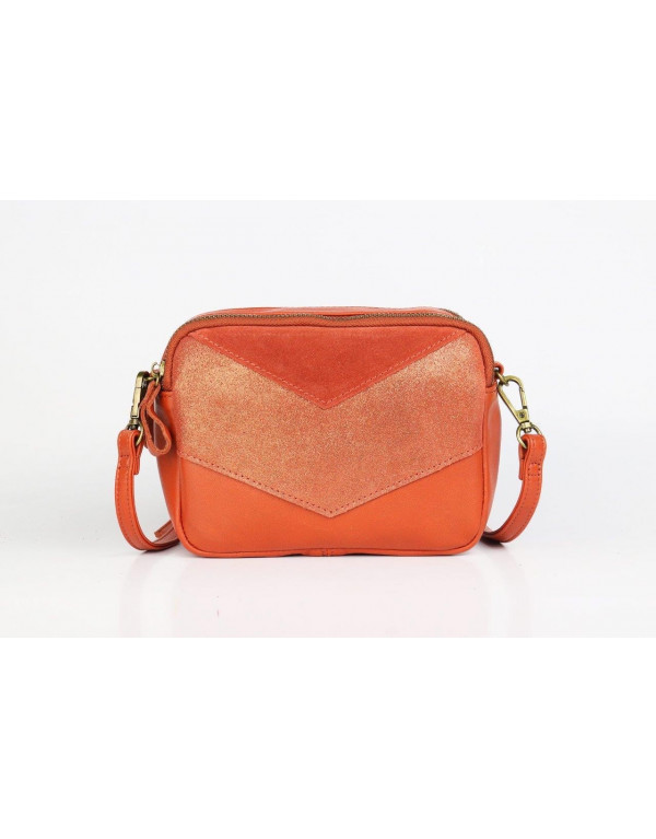 Sac à main cuir et daim BRIQUE