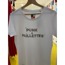 T-shirt PUNK A PAILLETTES Blanc & Argent