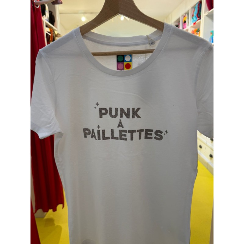 T-shirt PUNK A PAILLETTES Blanc & Argent