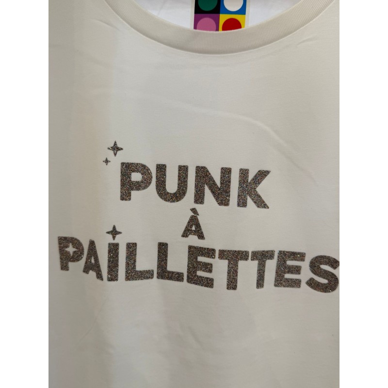 T-shirt PUNK A PAILLETTES Blanc & Argent