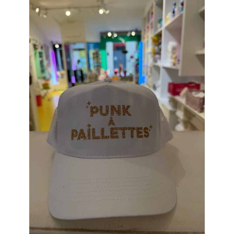 Casquette PUNK À PAILLETTES BLANCHE ET DORÉE