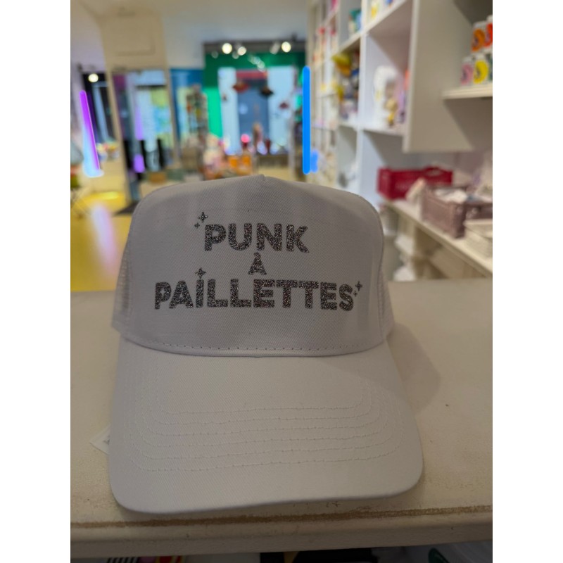 Casquette PUNK À PAILLETTES BLANCHE ET ARGENTÉE