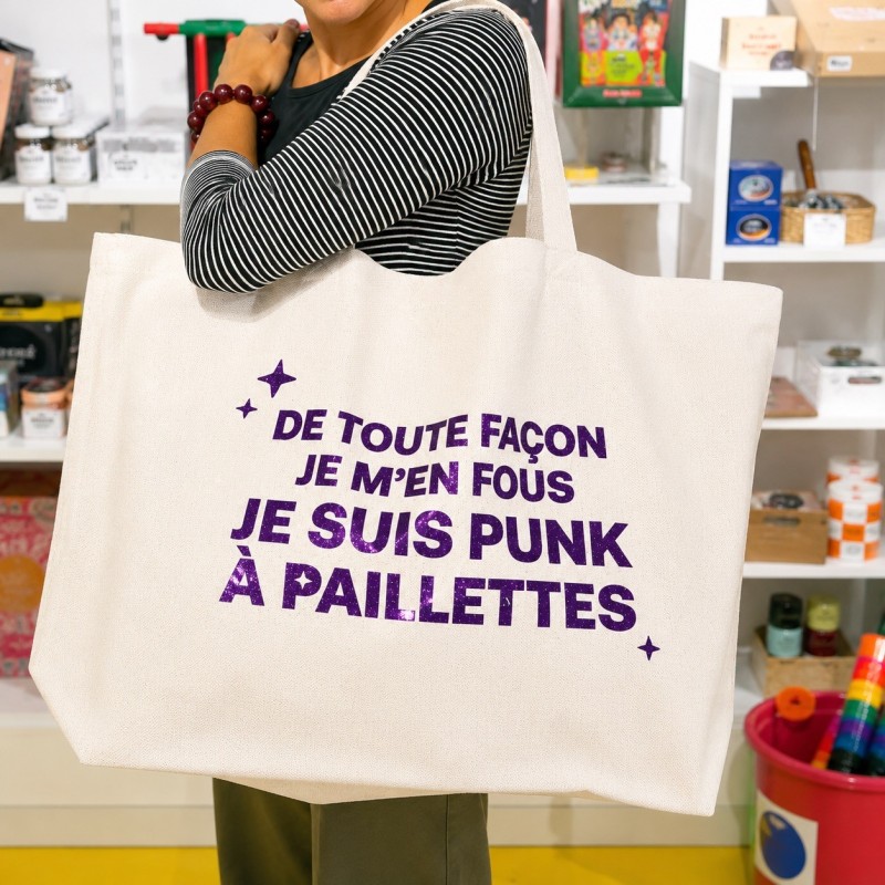 Sac XXL PUNK À PAILLETTES mauve