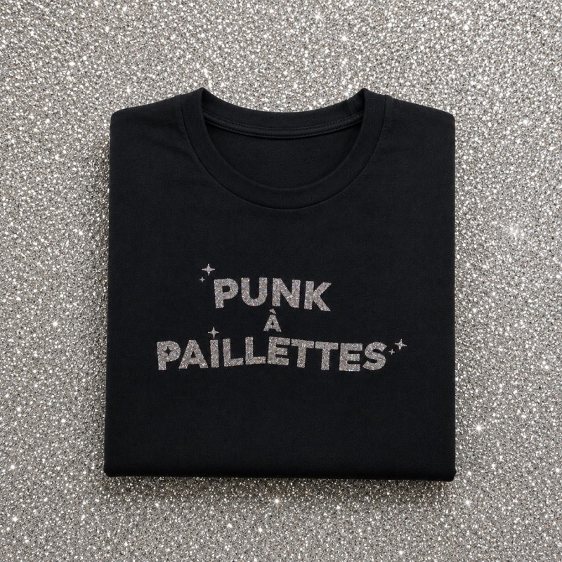 T-shirt PUNK A PAILETTES Noir & Argent