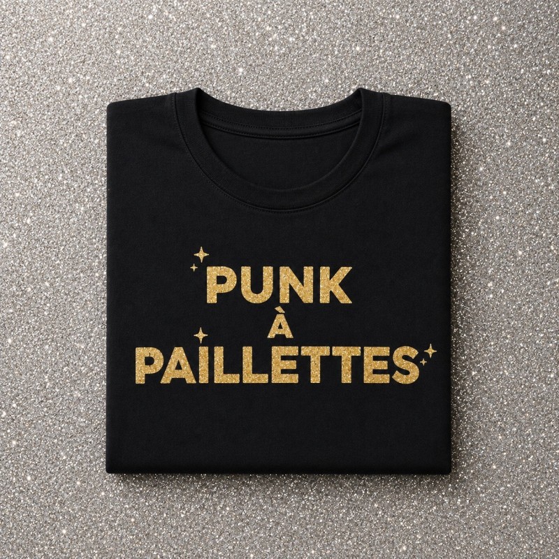 T-shirt PUNK A PAILETTES Noir & Or