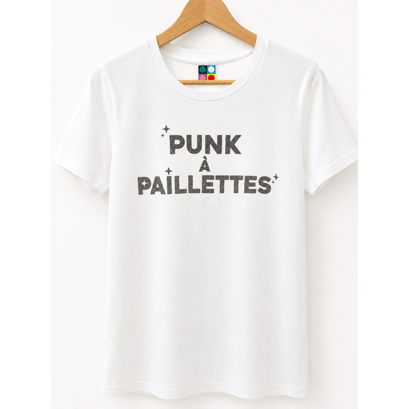 T-shirt PUNK A PAILLETTES Blanc & Argent