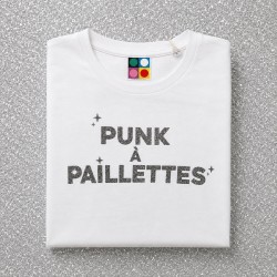 T-shirt PUNK A PAILLETTES Blanc & Argent