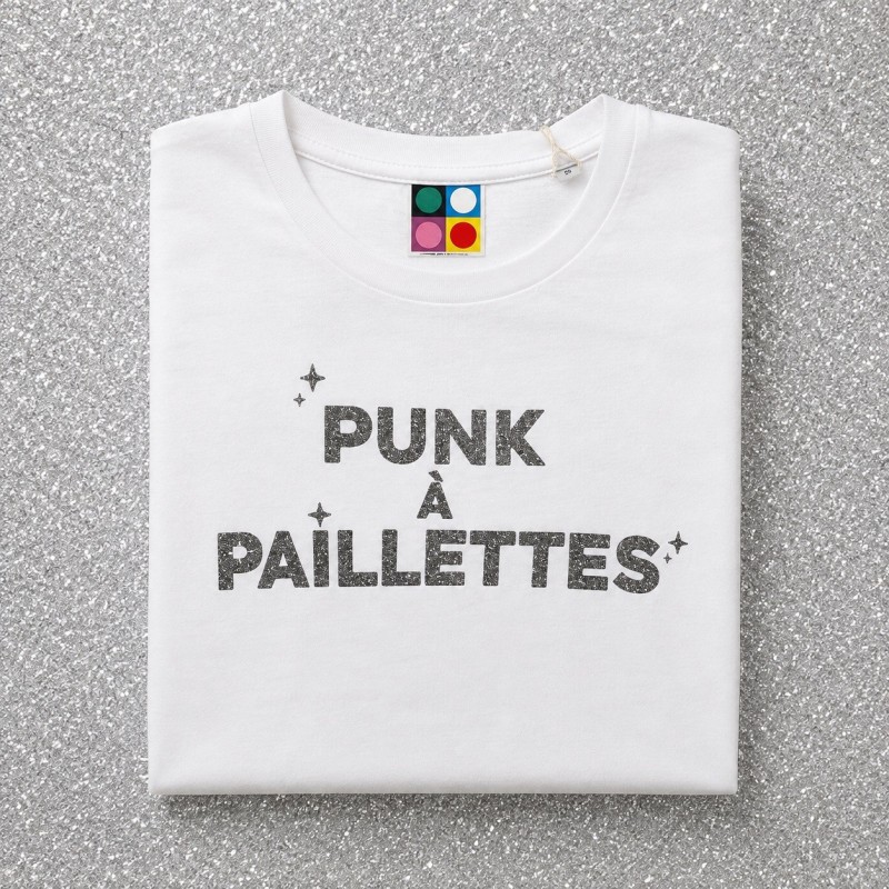 T-shirt PUNK A PAILLETTES Blanc & Argent