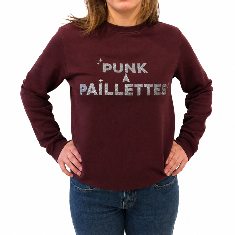 Sweat PUNK A PAILLETTES Bordeau & Paillettes multicolores