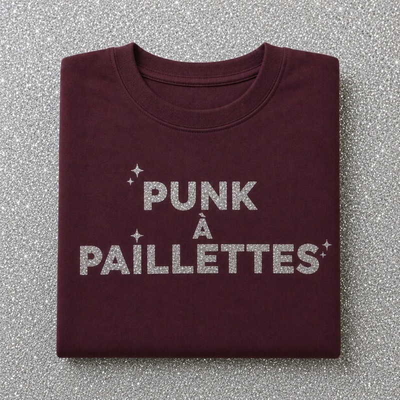 Sweat PUNK A PAILLETTES Bordeau & Paillettes multicolores