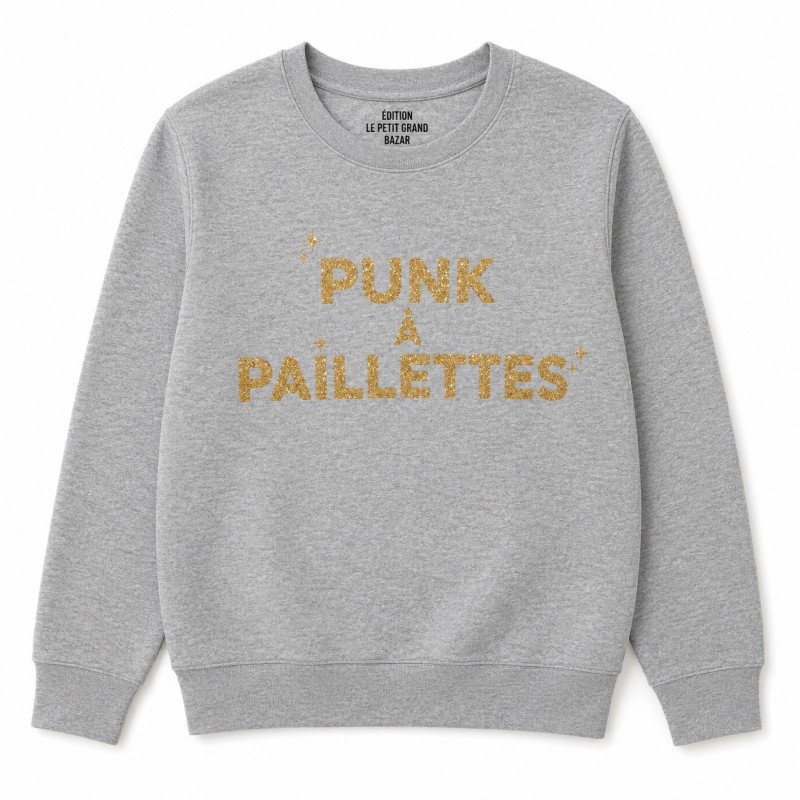 Sweat PUNK A PAILlETTES Gris & Paillettes Dorées