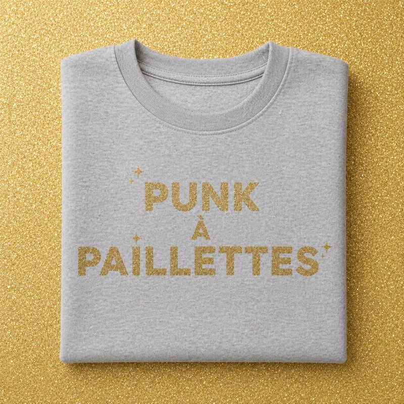 Sweat PUNK A PAILlETTES Gris & Paillettes Dorées
