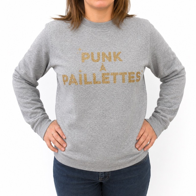 Sweat PUNK A PAILlETTES Gris & Paillettes Dorées
