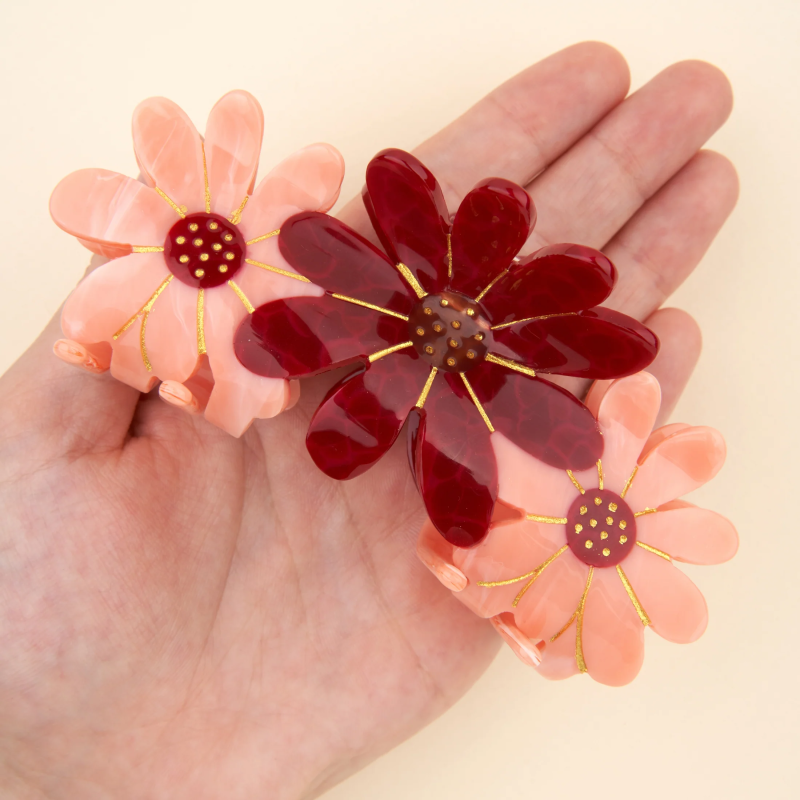 Pince à cheveux TRIO FLEURS ROSES