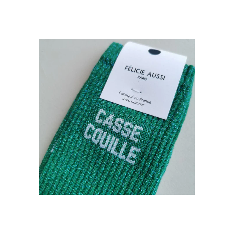 Chaussettes CASSE COUILLE vert pailleté