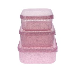 Lot de 3 lunchbox roses à paillettes