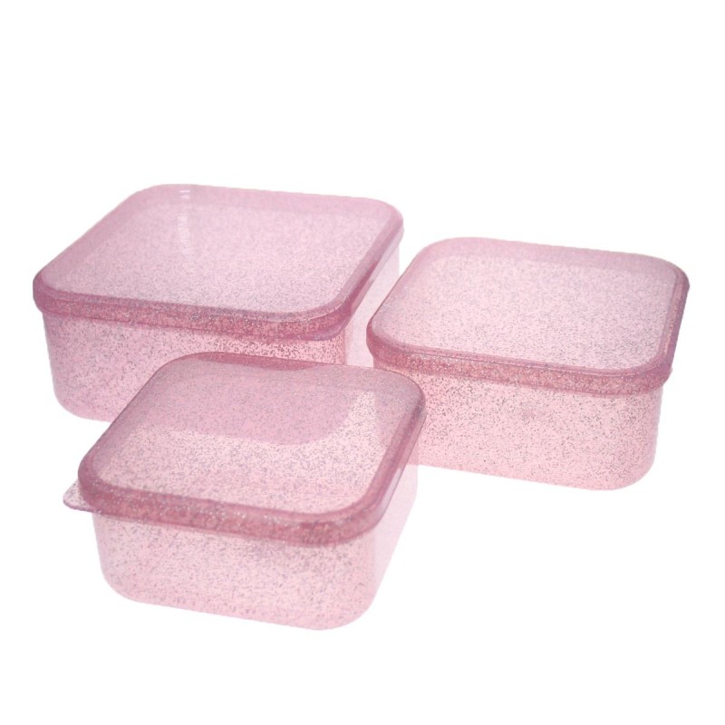 Lot de 3 lunchbox roses à paillettes