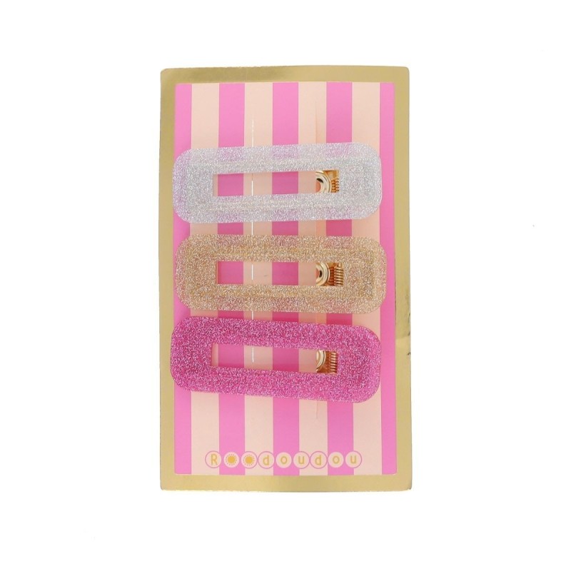 Lot de 3 barrettes rectangles PAILLETTES